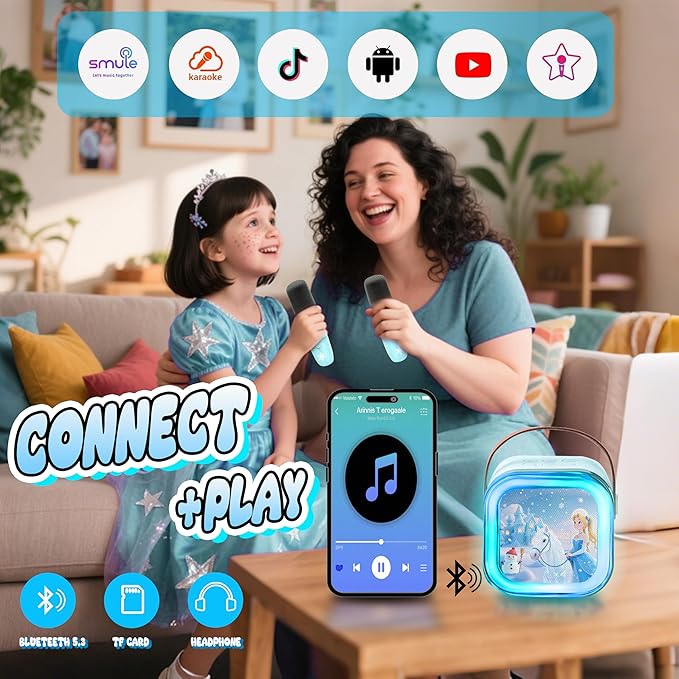 Kids Karaoke Machine for Kids Frozen Toys Gift, Mini Karaoke Machine with 2 Wireless Microphones for Girl 3 4 5 6 7 8 Year Old Girl Birthday Gifts for 4 5 6 7 8 Year Old