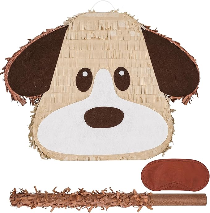Dog Pinatas Bundle with a Blindfold and a Bat(16.5 x 12.6 x 4 Inches), Perfect for kid's Birthday Parties Decoration, Animal Theme Party, Puppy Pinata