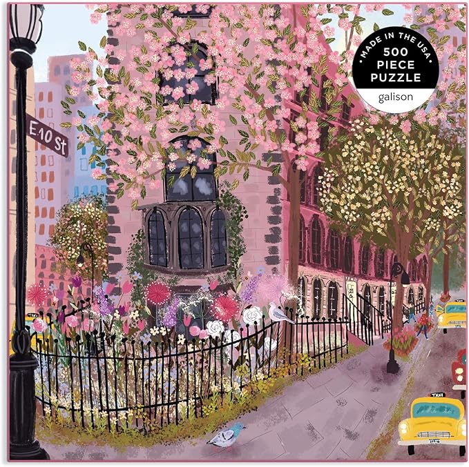 Blooming Streets 500 Piece Puzzle from Galison - Beautifully Illustrated Jigsaw Puzzle of a Local NYC Street, Fun & Challenging, Unique Gift Idea
