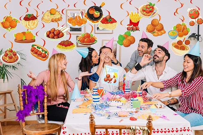 20 Pcs Meatball Hanging Swirls Spaghetti and Meatballs Ceiling Swirls Decorations Meatball Birthday Party Supplies for Italian Spaghetti and Meatballs Birthday Baby Shower Party Decorations