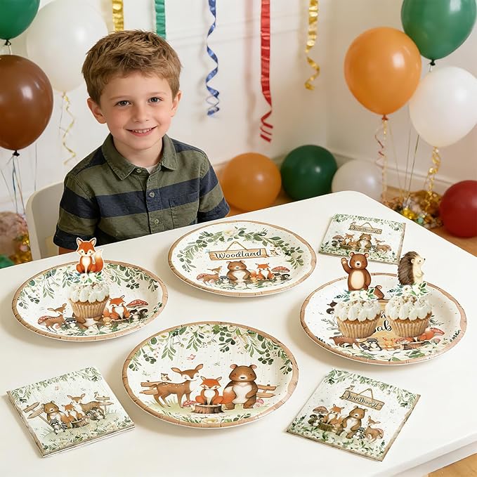 40 Pcs Woodland Plates and Napkins Tableware Sets for Woodland Baby Shower Party Supplies, Safari Jungle Animal Party Decorations Which Can Serve 20