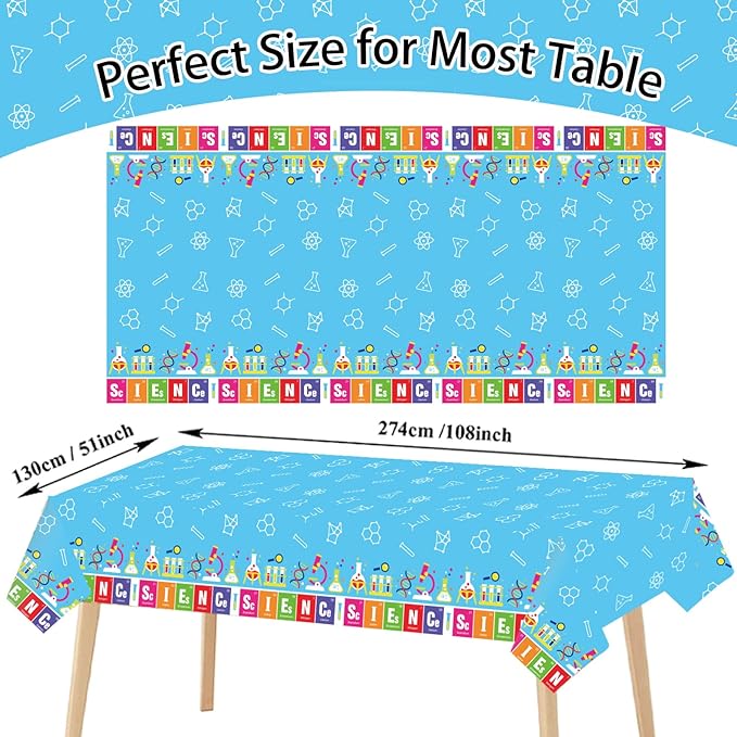chiazllta Set of 3 Science Tablecloth Party Supplies Mad Sciencist Theme Birthday Party Decorations Laboratory Party Table Covers for Kids 108 x 51 inch Little Scientist Party Decorations