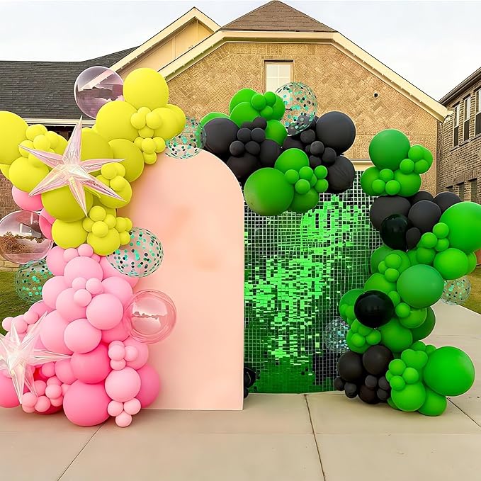 Pink and Green Balloons, 60pcs 12 Inch Green Pink Yellow Black Birthday Balloons for Girl Witch Themed Musical Theatre Theme Birthday Party Decorations Baby Shower Graduation Supplies