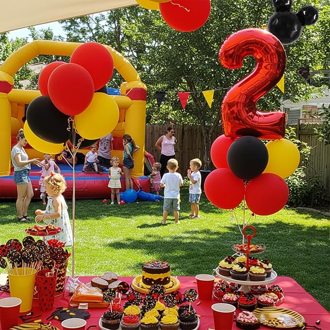 Vuzvuv 40 Inch Mouse Number Balloon No.2, Black Mouse Head Balloon and Red Giant Giant Number Two Balloon for Birthday, Mouse Theme Party Supplies, Baby Shower,Anniversary Decoration