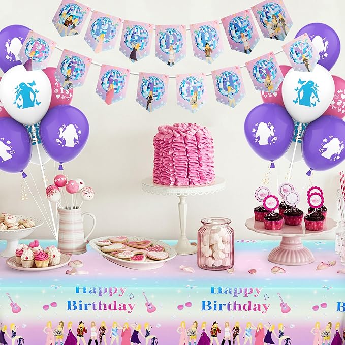 100pcs Birthday Party Decorations Plates,Music star Party Supplies Include 20x 9‘’ Plates, 20x 7‘’ Plates, 40x Napkins,18x balloon,1x Tablecloth, 1x backdrop, 1x Banner Serves 20 Guests
