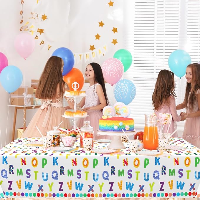 3Pcs Alphabet Plastic Tablecloth, 54 x 108 Inch Educational ABC Alphabet Party Table Cover for Early Learning, Boys and Girls Birthday Party Supplies