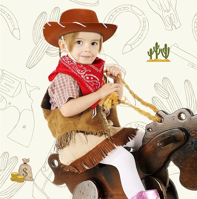 Unittype 18 Sets Cowboy Hats and Bandanas Bulk Kids Western Cowboy Costume Accessories Kids Party Supplies