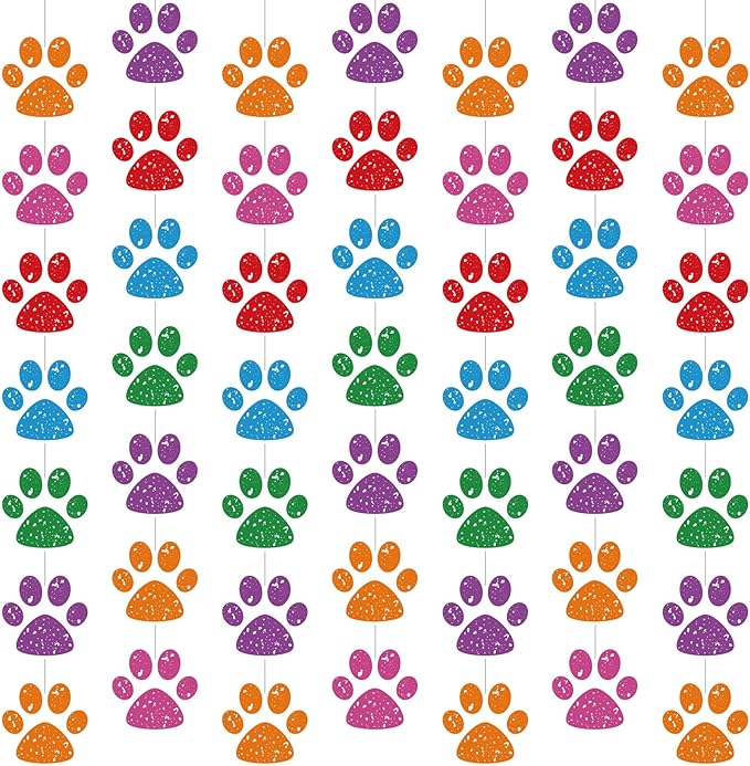 Duraaamo 8 Packs Banner Decorations Paper Garland Paper Hanging Cutouts Banners for Birthday Baby Shower Party Supplies Decor (Color Paws)