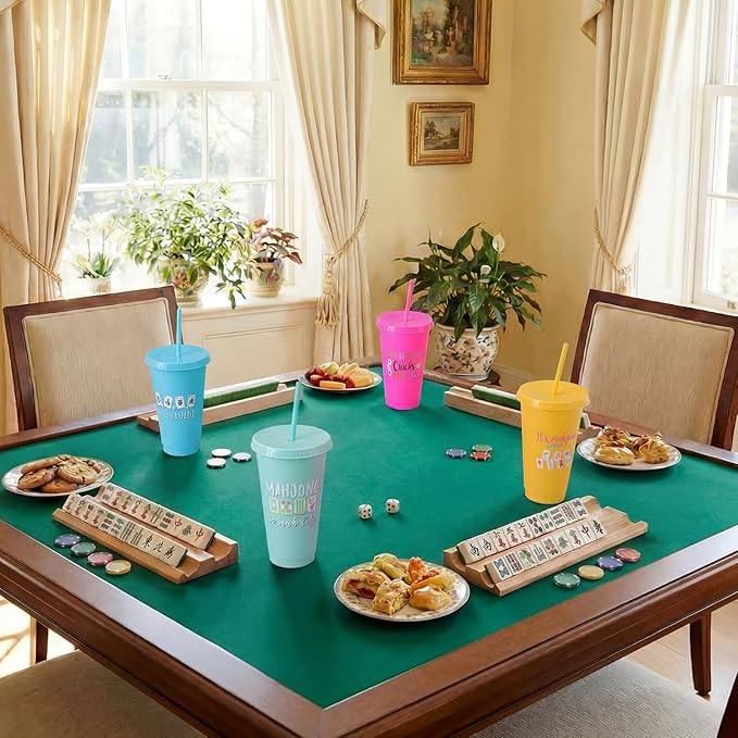 Sliner 12 Pcs Mahjong Cups with Lids and Straws 24 oz Reusable Plastic Mah-jong Tumblers Funny Mahjong Party Supplies Gifts for Mah-jong Players Lovers Travel Game Night