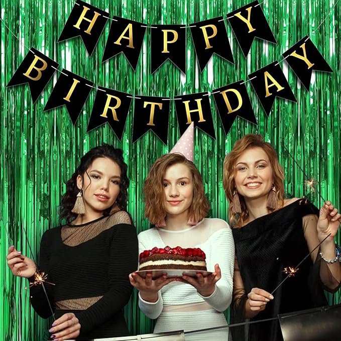 3 Pack 3.3 x 9.9 ft Green Foil Fringe Curtains Party Supplies | Tinsel Curtain Backdrop for Parties, Glitter Streamers Backdrop for Birthday/Photo Booth Backdrops