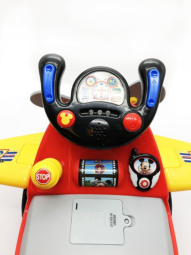 Kiddieland Disney Mickey Mouse Plane Ride-On for Toddlers with Lights & Sounds, Moving Mickey, Rotating Propeller, Batteries Included, 21.5 x 17.25 x 18 in