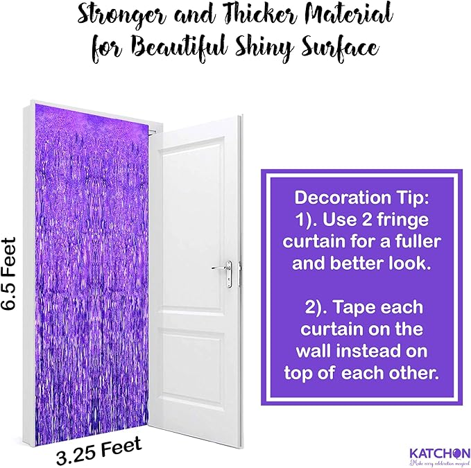 Katchon, Wavy Purple Foil Fringe Curtain - Pack of 2 | Wavy Streamers, Unicorn Party Decorations | Purple Fringe Backdrop for Baby Shower, Birthday, Mermaid Party Decoration | Ramadan Decorations