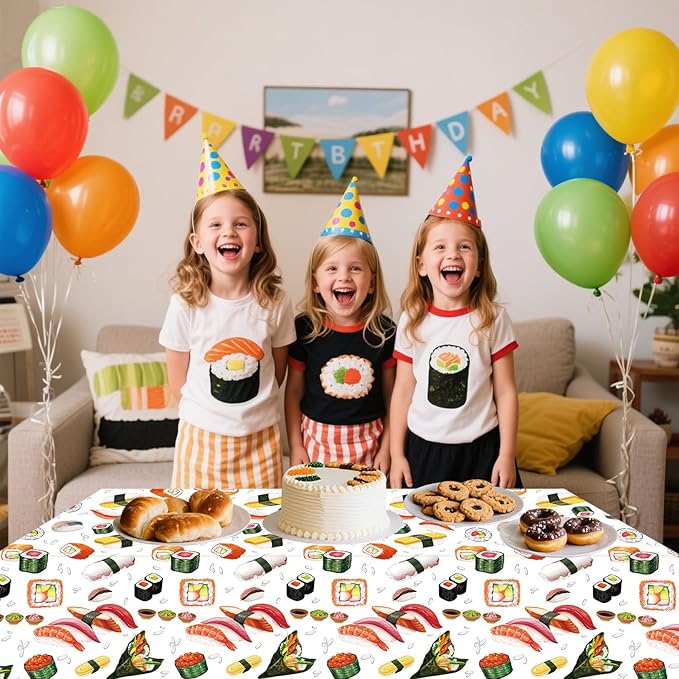 4 Pcs Sushi Party Decorations Supplies, Waterproof Rectangular Table Cover for Sushi Themed Party Supplies 52 x 108 Inch