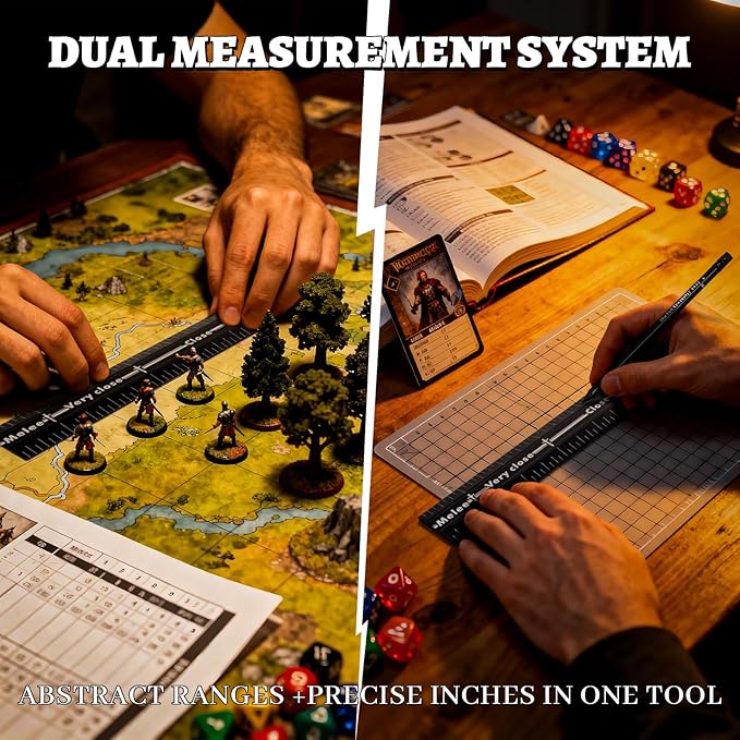 Tabletop RPG Range Ruler – Foldable Aluminum Combat Measuring Tool for Daggerheart & Wargames | 13 Inch Distance Bar with Pencil Set | GM Tool & Gift for Gamers