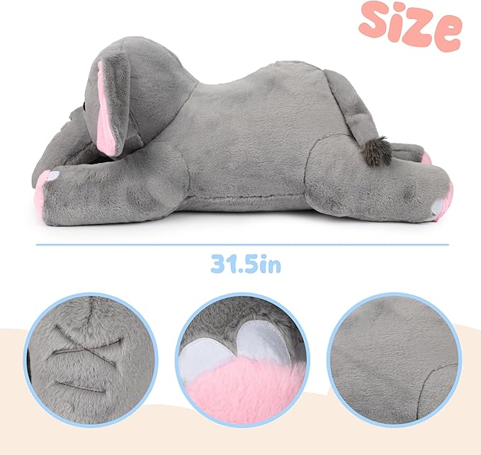 32" Big Elephant Stuffed Animal, Giant Grey Elephant Plush Toy Huge Size Fluffy Plushy Fat Plushie Gift for Kids