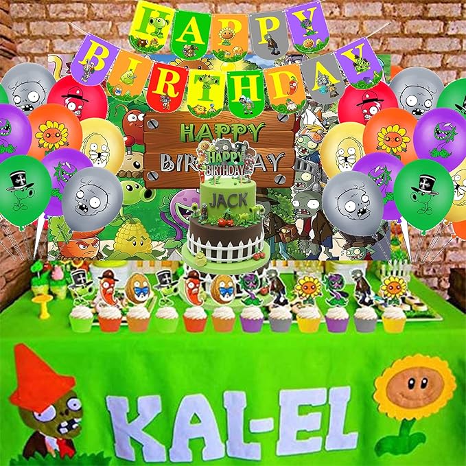 Plants Game Theme Birthday Party Decoration Set with Zombies Birthday Banners, Cake-Cupcake Topper , Balloons for Kids Boys Game Players PVZ Party Decor, 32PCS In Al