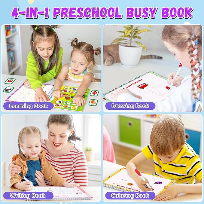 Busy Book for Toddlers 3+, Preschool Learning Activities with 30 Themes Prek Preschool Workbooks, Montessori Educational Learning Toys for Autism Sensory Travel toys,Back to School,Easter Gifts