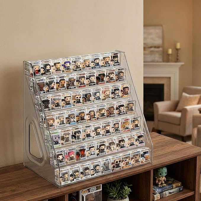 2 Pack 7 Layers Clear Display Shelf for Funko Pop Clear Acrylic Display Case for Miniature Mini Action Storage Mini Collectible Toys Display Shelf for Bitty Pop Compatible with Bitty Pops Funko(Gray)