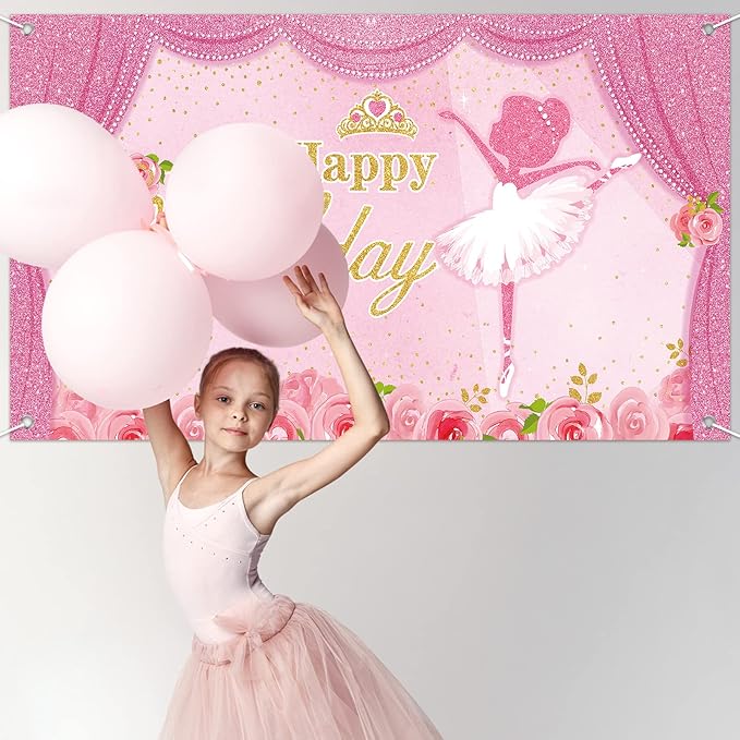Ballerina Birthday Party Decorations 5 x 3 ft Cute Ballet Photography Backdrops for Girls Birthday Baby Shower Dance Ballerina Party Supplies Decorations