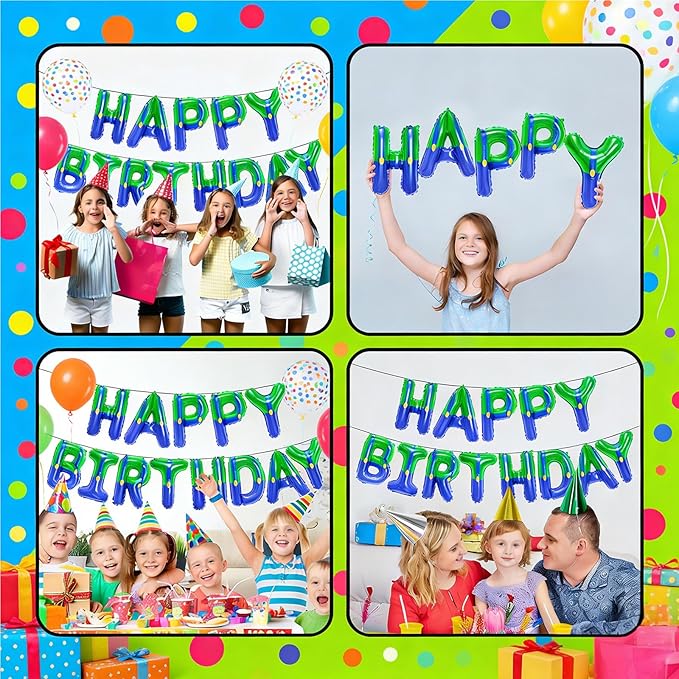 YIIHMEI Super Bros Happy Birthday Banner Party Decorations Balloons with Green Blue Cartoon Game Characters Theme Style Letters Signs Party Supplies for Boy's
