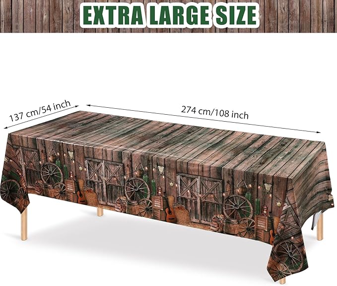 Tiamon 1 Pcs Western Party Tablecloth Western Cowboy Party Table Cover Cowboy Theme Plastic Tablecloth Wild West Wooden House Table Cover for Birthday Supplies