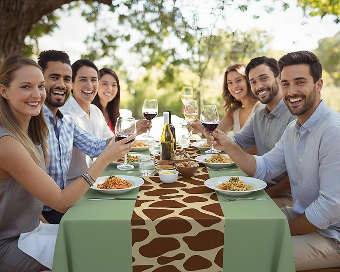 Oudain 6 Pcs Giraffe Tablecloth 54 x 108 Inch Plastic Jungle Theme Table Cover Giraffe Print Disposable Tablecloth for Birthday Baby Shower Zoo Safari Party Supplies