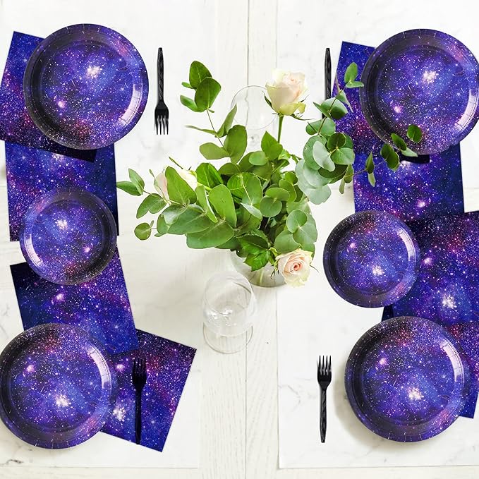 gisgfim 96 Pcs Space Galaxy Plates and Napkins Party Supplies Outer Space Theme Tableware Set Starry Night Solar System Party Decorations Favors for Girls Boys Birthday Baby Shower Serves 24