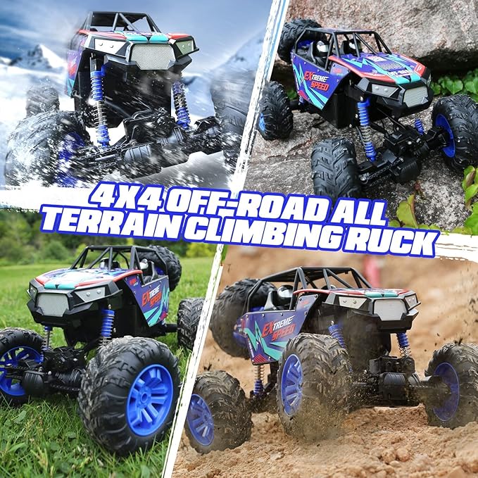 DEERC Large 1:8 Scale Upgraded Monster Truck Remote Control Car for Adults Boys, Off Road RC Cars with Realistic Sound, 2.4Ghz 4WD Rock Crawler Toy All Terrain Climbing, 2 Batteries for 80 Min Play