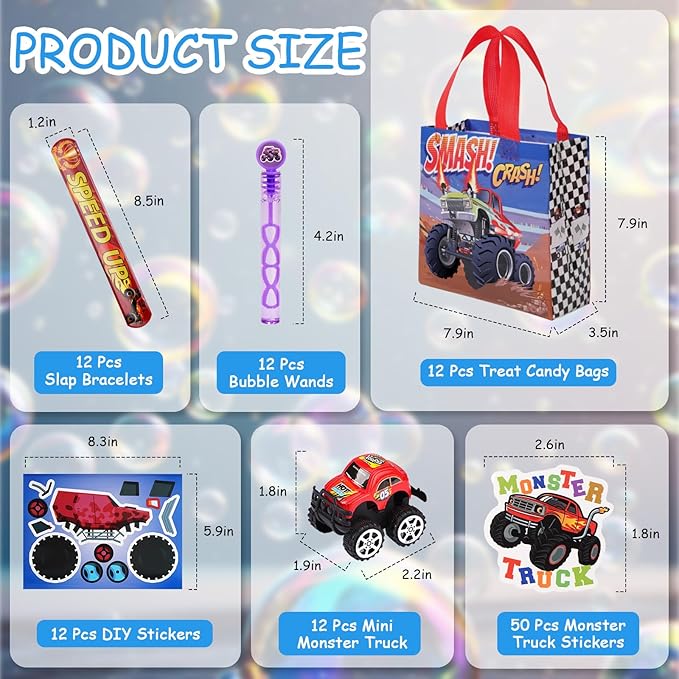 Vanblue Truck Car Party Favors Set Cars Themed Birthday Party Decorations Supplies 110Pcs Slap Bracelet DIY Sticker Gift for Boy Kids Treat Bags Stuffers Pinata Filler Classroom Rewards