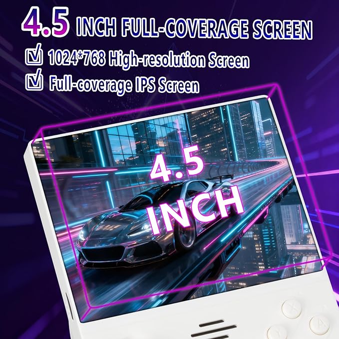 2026 NEW Upgrade RF45V Retro Handheld Game Console - 4.5 Inch Ultra-Large Screen,Support 18000+Classic Games,64G TF Card,4000mAh Battery,Linux System,Birthday Gift for Adult or Friends-White