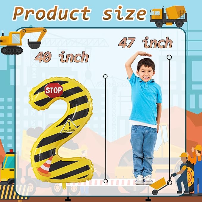 Construction Theme Party Balloons Yellow and Black Striped Balloons Birthday Party Balloons Construction Decorations Supplies for Kids' Birthday Anniversary Party (Number 2 Set)