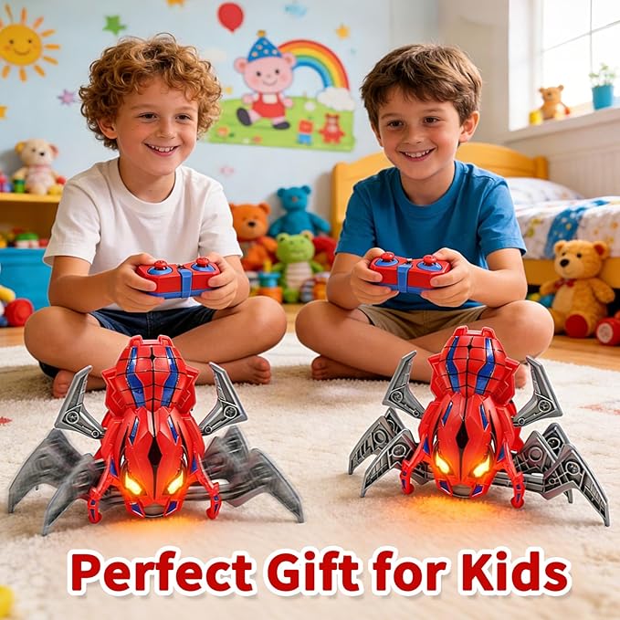 Remote Control Spider Toys for Boys 4-6 with Eyes Lights, Moving Legs, Fast Speed & 360° Spin, Rechargeable RC Spider Kids Toys for Ages 3-4 6-8 Ideal Party Christmas Birthday Gift for Kids