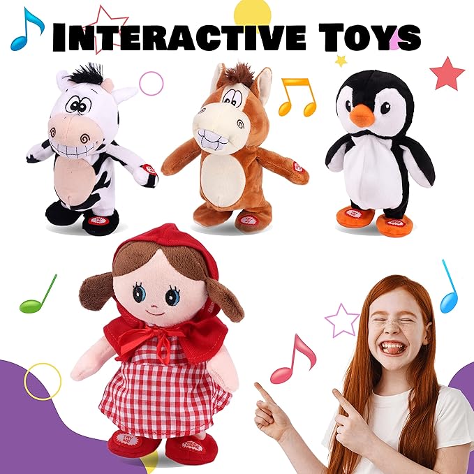Hopearl Talking Singing Donkey Repeats What You Say Walking Electric Interactive Animated Toy Speaking Plush Buddy Gifts for Toddlers, 8''
