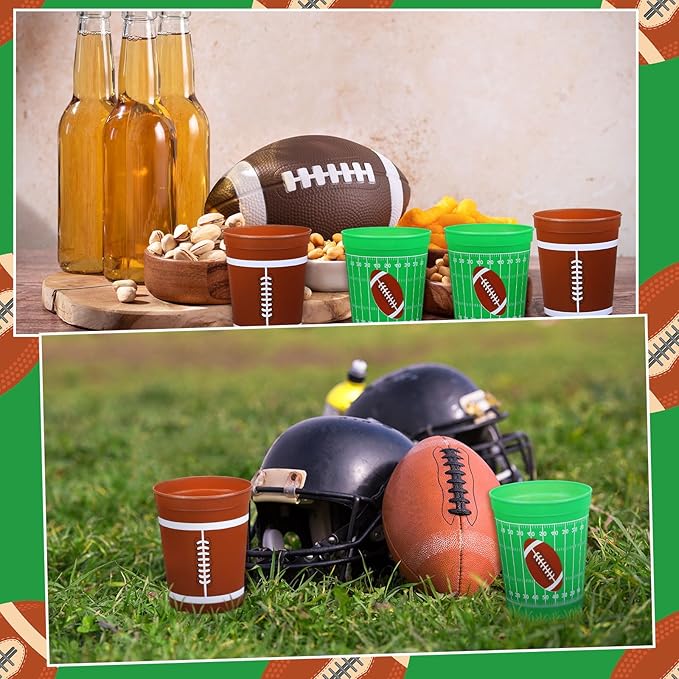 Norme 24 Pcs Football Cups Bulk Plastic 16 oz Reusable Cups Football Themed Birthday Party Supplies Decoration Party Sports Drinking Trumbers for Birthday Senior Night Dinnerware Team Event