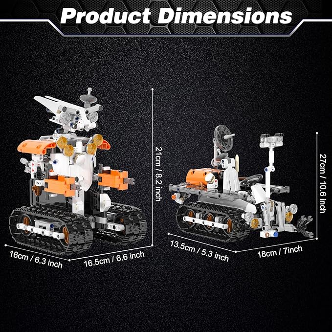 2-in-1 Build a Robot Kit, Remote & APP Controlled Robotic Building Blocks Toys STEM Projects for Kids Ages 8 9 10 11 12 13 14,Chirstmas Birthday Gift for Boys (RC Mars Rover)