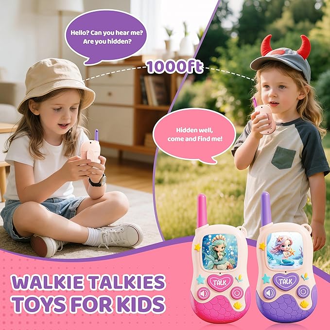 Walkie Talkies Toys for Kids:Mermaid Toys 2 Pack Birthday Gifts for 3 4 5-7 8 Year Old Girls Toy for 4 5 6 7 8-10 Year Old Camping Outdoor Games,Easter Christmas Stocking Stuffers for Girls Kids