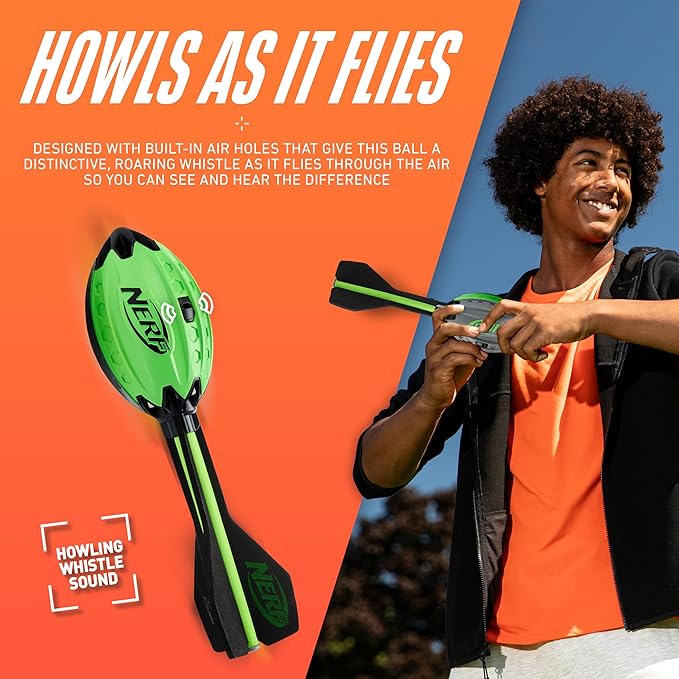 Nerf Elite Vortex Aero Howler Foam Football Soft Vortex Football for Long-Distance Throws - Innovative Hollow Air Flow Design - Kids Aero Howler Whistle Vortex Foam Ball