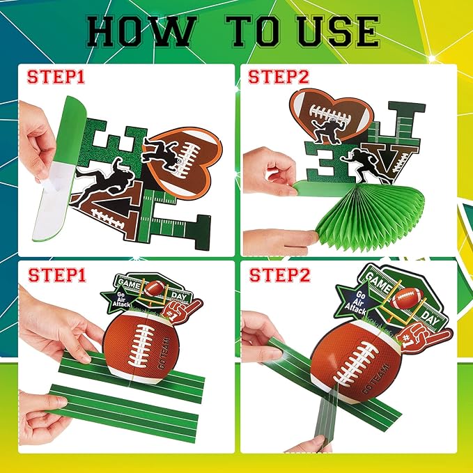 12 Pieces Football Party Decorations Football Table Centerpiece Silhouette Honeycomb Party Centerpiece for Sports Theme Supplies