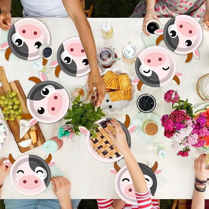 50 Count Cow Paper Plates Cow Print Baby Shower Plates Farm Animal Birthday Disposable Plates Zoo Theme Party Supplies Dinnerware Cow Cake Plates for Gender Reveal Boy Girl Kids Party Decorations