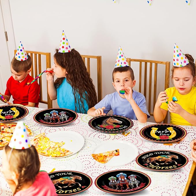 48Pcs Derby Day Party Paper Plates for Horse Racing Themed Party Supplies 7" Kentucky Horse Racing Day Party Disposable Dessert Roses Plates for Derby Horse Race Run Talk Derby to Me Party Decorations