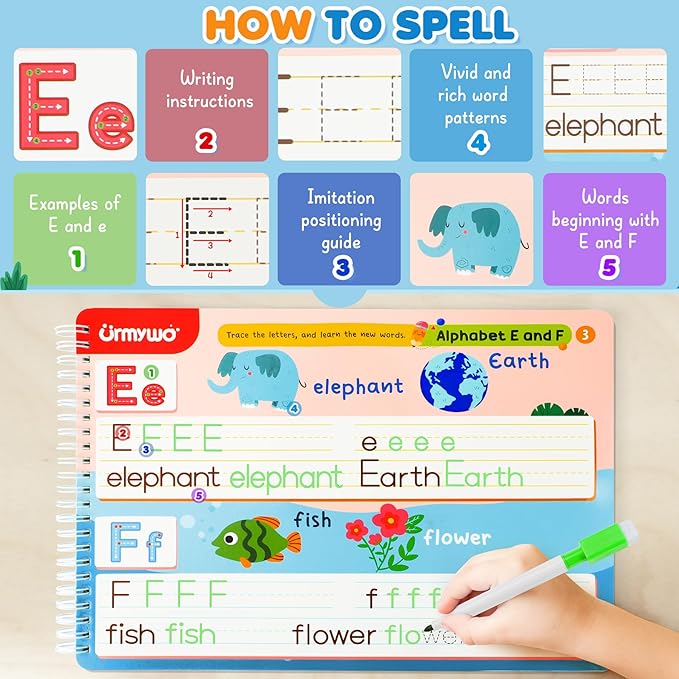 Preschool Learning Activities Kindergarten Workbooks, Toddler Alphabet Learning Educational Toys for 2 3 4 5 Year Old, Writing Practice Tracing Activity Books, Back to School, Easter Basket Stuffers