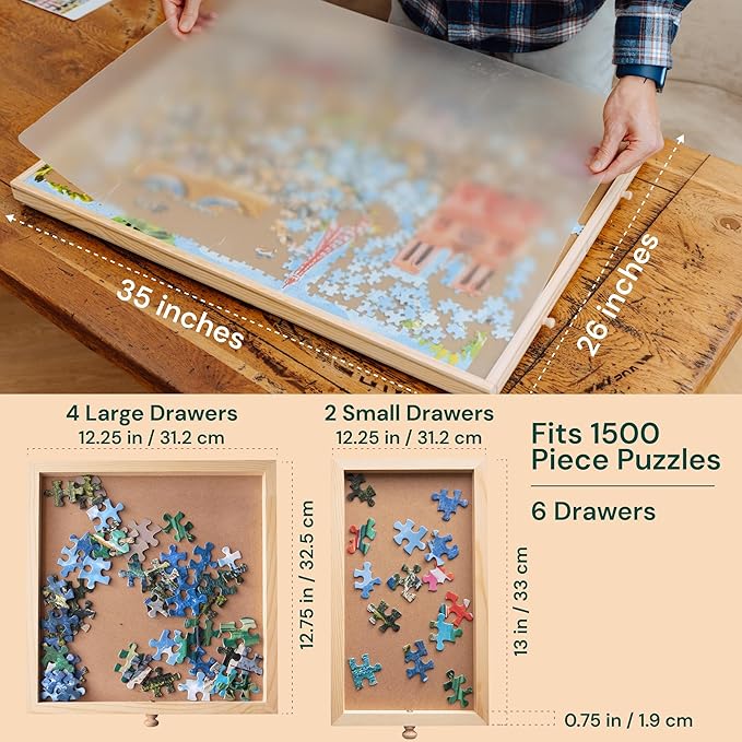 PlayVibe 1500 Piece Puzzle Board with Drawers and Cover - Jigsaw Solve Station - Portable Puzzle Table with Drawers, Tray & Accessories - Raised Edges, Outdoor Fun, Patio & Travel, Easter Gift Idea