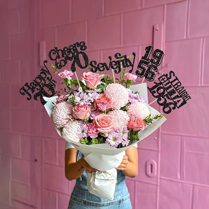 Gyufise 15Pcs Happy 70th Birthday Centerpiece Sticks Seventy Straight Outta 1956 Table Flower Centerpieces Sticks Decorations for Cheers to 70th Birthday Party Supplies Black