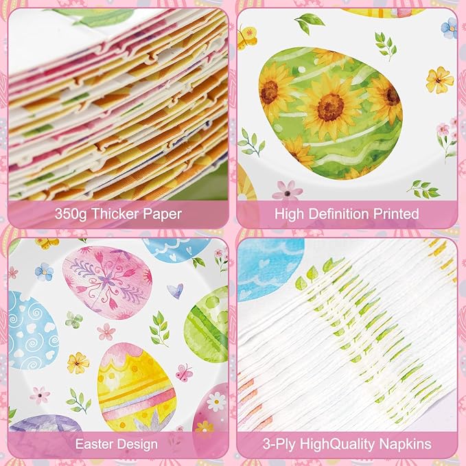 150 Pack Happy Easter Plates and Napkins Sets - Disposable Spring Paper Plates Napkins Dinnerware, Watercolor Easters Eggs Dessert Dinner Plate for Easter Party Supplies Table Decorations, Serve 50