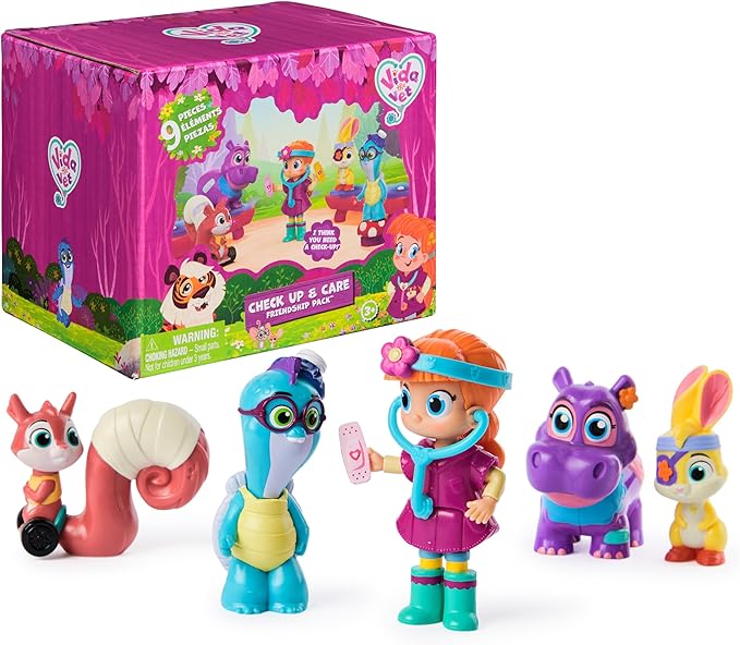Vida The Vet, Check Up & Care Friendship Pack with 5 Action Figures, Stethoscope, Headlamp, & Sticker Sheets, Kids Toys for Girls & Boys Ages 3 and up