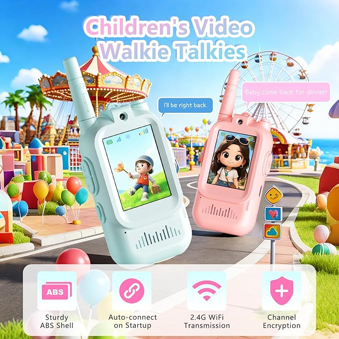 Video Walkie Talkies, Rechargeable Toddler Toys with HD Camera & 4 Switchable Voice, 1000FT Range for Christmas Birthday Gifts for Family Game, Camping for Boys Girls Ages 3-12 (Blue/Pink), 2 Pack
