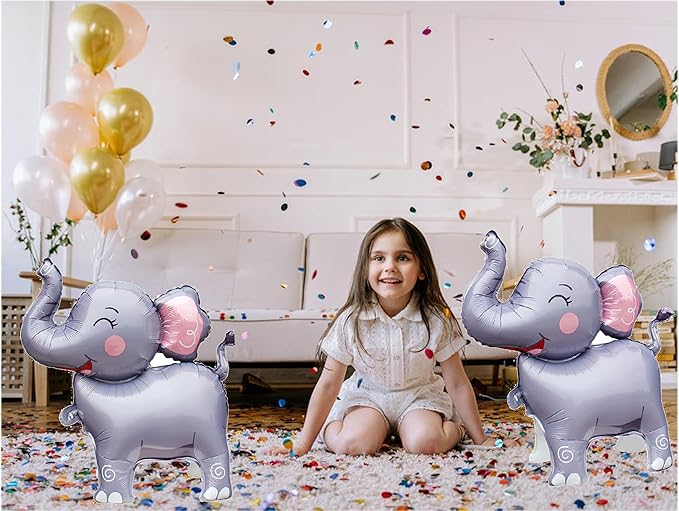 Elephant Foil Balloons,2Pcs 25" 3D Giant Big Jungle Safari Animal Birthday Party Decorations,Safari Cartoon Balloon For Kids,Wild Zoo Theme Gender Reveal Supplies Gray