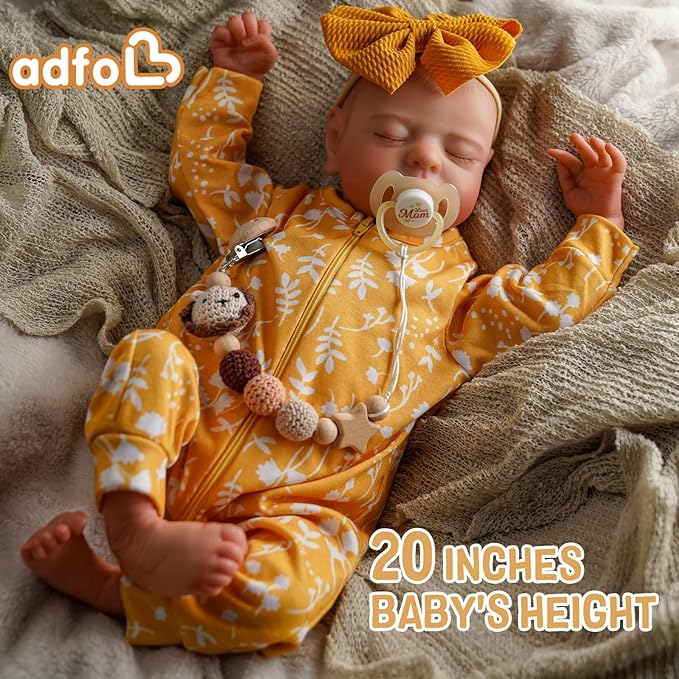 ADFO Lifelike Reborn Baby Dolls, 20 inch Realistic Newborn Real Life Baby Girl Dolls Soft Full Body Vinyl Girl Baby Dolls with Clothes and Toy Gift for Kids Age 3+