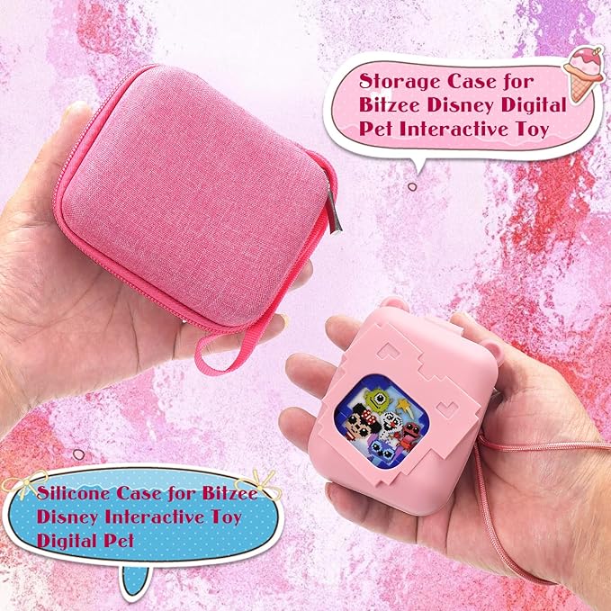 MGZNMTY Carrying Case and Silicone Case for Bitzee Disney Interactive Toy Digital Pet - Protective Skin Cover for New Bitsy Electronic Virtual Pet (Pink)