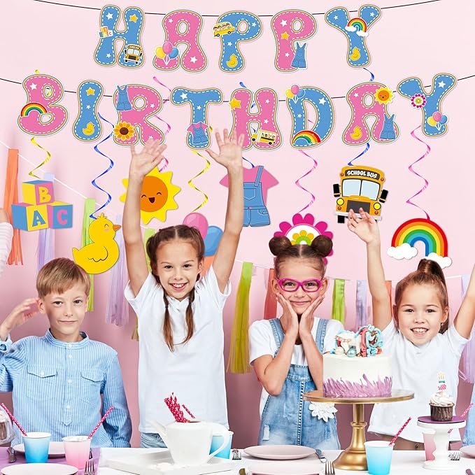 Cartoon Girls Hanging Swirl Banner English Teacher Birthday Party Decorations English Teachers Parties Ceiling Decor Cartoon Teachers Fans Hanging Streamer for Kids Birthday Classroom Party Supplies
